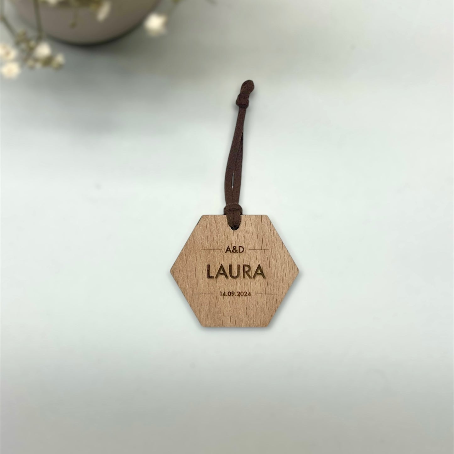 Llavero madera boda - "Hexagon"