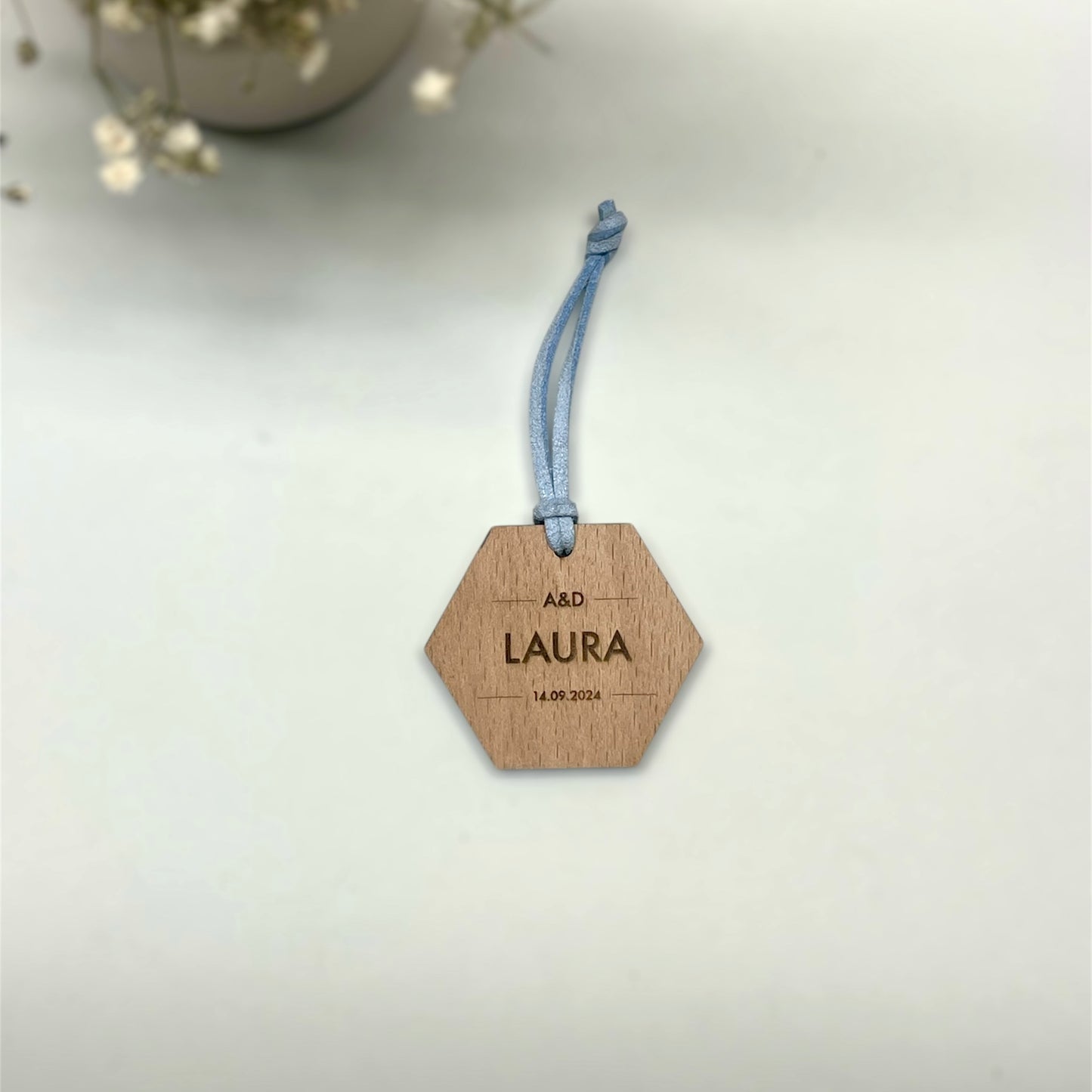 Llavero madera boda - "Hexagon"