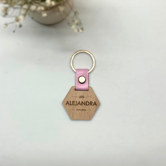 Llavero madera boda - "Hexagon"